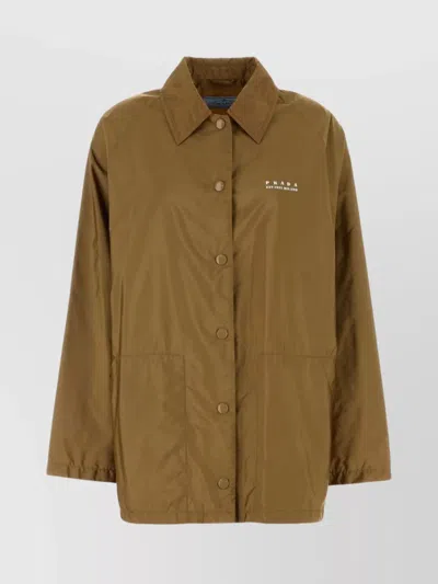 Prada Windbreaker Collared Neck Long Sleeves In Green