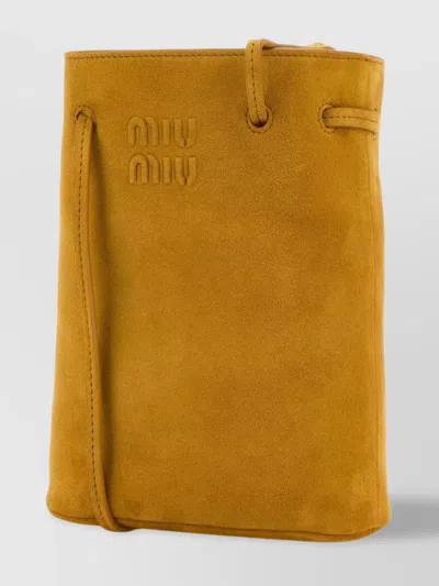 Miu Miu Women Mustard Suede Crossbody Bag In Yellow