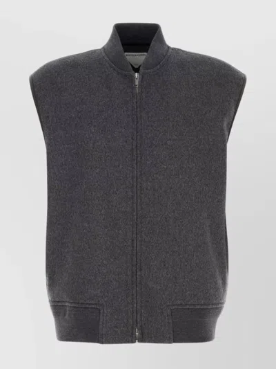 Bottega Veneta Wool Vest With Ribbed Collar And Hem In Gray
