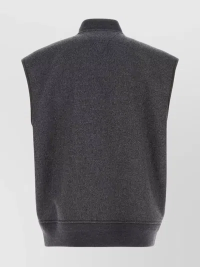Bottega Veneta Wool Vest With Ribbed Collar And Hem In Gray