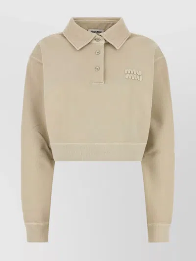 Miu Miu Cropped Cotton Polo Collar Sweatshirt