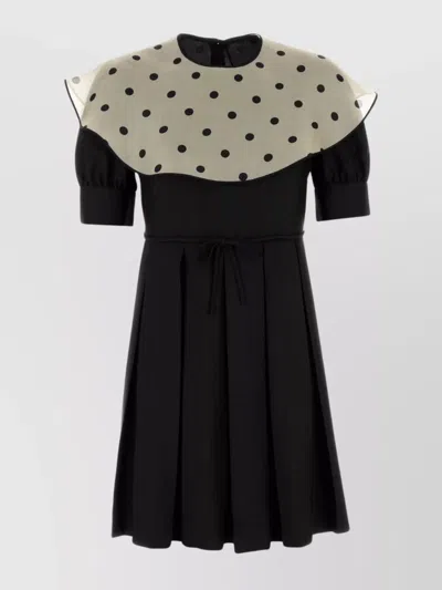 Valentino Silk Mini Dress With Pleated Skirt And Polka Dot Collar