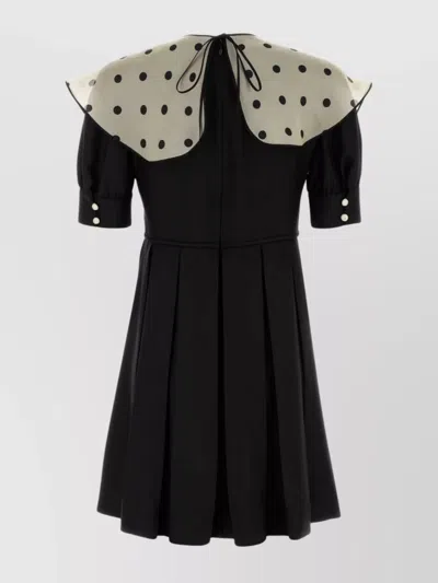 Valentino Silk Mini Dress With Pleated Skirt And Polka Dot Collar