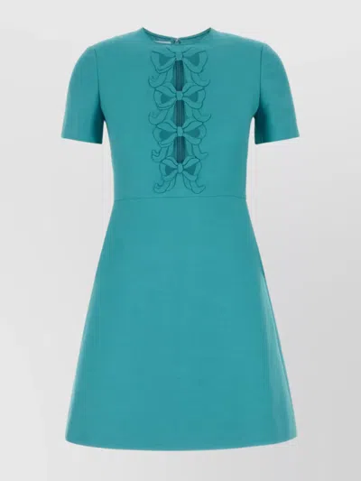 Valentino Wool Blend Dress Embroidered Detail In Blue