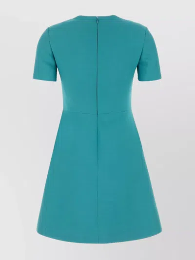 Valentino Wool Blend Dress Embroidered Detail In Blue