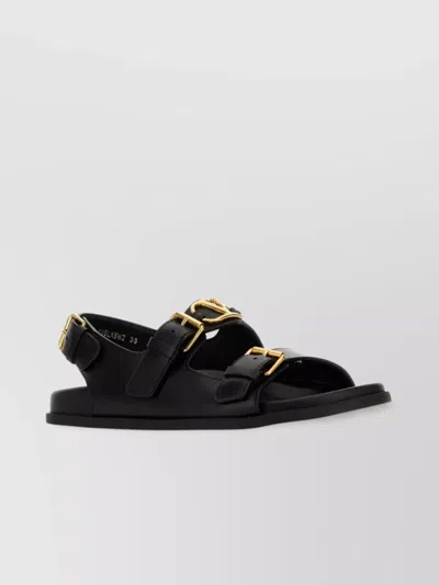 Valentino Leather Sandals With Flat Sole And Gold-tone Hardware