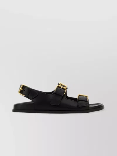 Valentino Leather Sandals With Flat Sole And Gold-tone Hardware