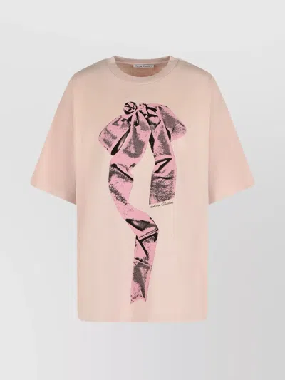 Acne Studios Crew Neck Graphic Print Oversized T-shirt In Pink