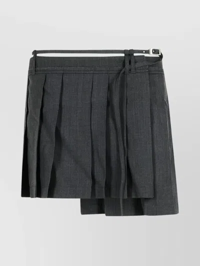 Acne Studios Wool Blend Pleated Skirt With Belted Waist