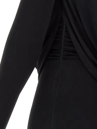 Elisabetta Franchi Draped Black Maxi Dress With Deep Neckline In Black