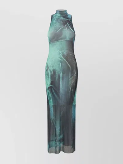Jean Paul Gaultier Abstract Print High Neck Maxi Length Dress