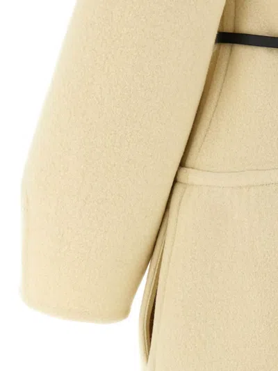 Jil Sander Tailored Coat With Belted Waist And Structured Shoulders In Nude