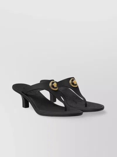 Versace Kitten Heel Thong Sandals With Medusa Detail
