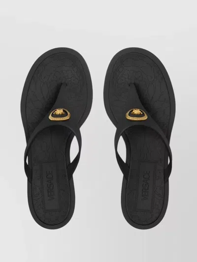 Versace Kitten Heel Thong Sandals With Medusa Detail
