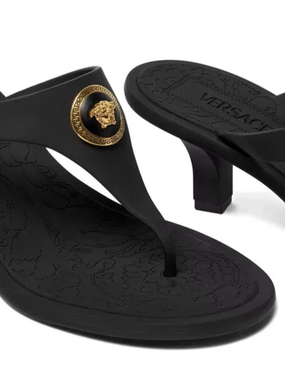 Versace Kitten Heel Thong Sandals With Medusa Detail