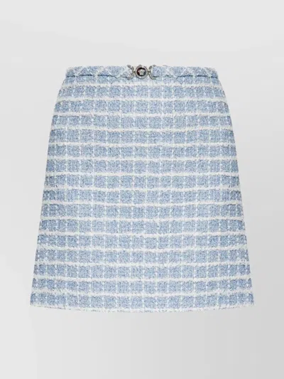 Versace Mini Skirt In Tweed With Belt Detail In Blue