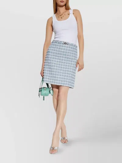 Versace Mini Skirt In Tweed With Belt Detail In Blue