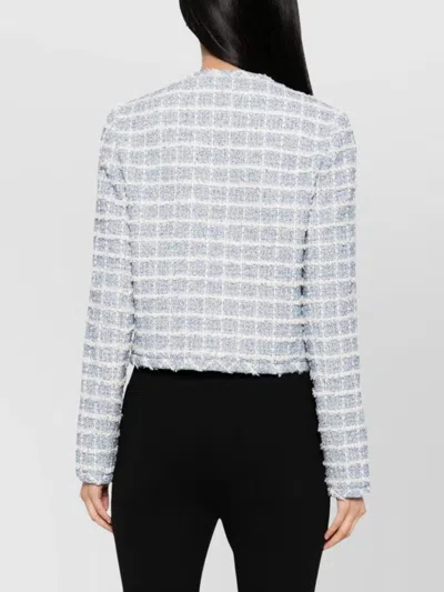 Versace Tweed Jacket With Frayed Edges And Pockets In Blue