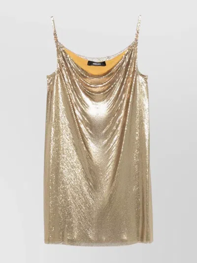 Versace Short Cocktail Dress With Chain Strap Detail In Gold