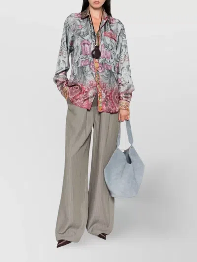 Pierre Louise Mascia Silk Shirt With Floral Pattern And Embellished Collar
