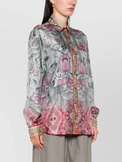 Pierre Louise Mascia Silk Shirt With Floral Pattern And Embellished Collar