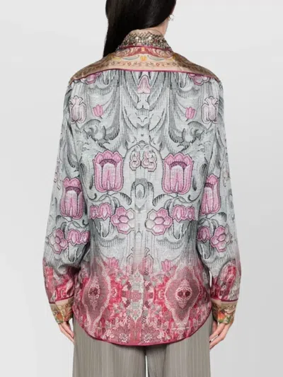 Pierre Louise Mascia Silk Shirt With Floral Pattern And Embellished Collar