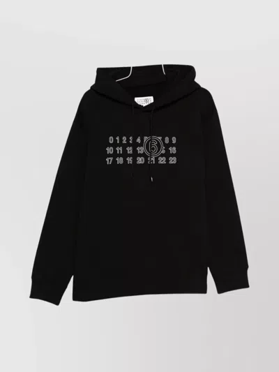 Mm6 Maison Margiela Numeric Print Black Hoodie With Front Kangaroo Pocket In Black