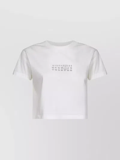 Mm6 Maison Margiela White Jersey Cropped Numeric Signature T-shirt