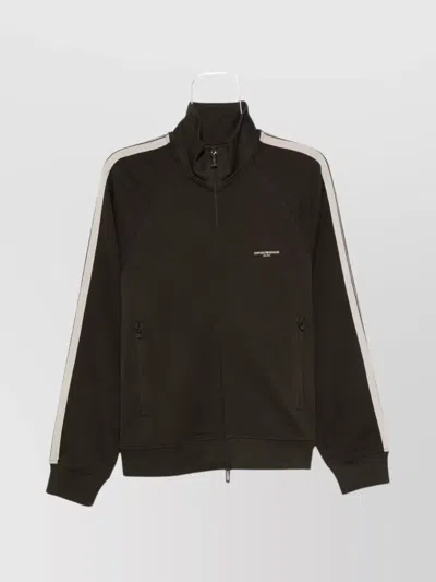 Emporio Armani Olive Logo Cotton Zipped Sweatshirt In Green