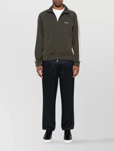Emporio Armani Olive Logo Cotton Zipped Sweatshirt In Green
