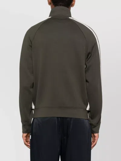 Emporio Armani Olive Logo Cotton Zipped Sweatshirt In Green