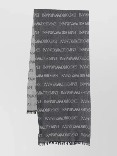 Emporio Armani Fringed Edge Wool Blend Scarf
