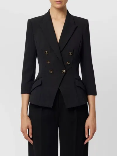 Elisabetta Franchi Tailored Blazer With Padded Shoulders And Peak Lapels In Black