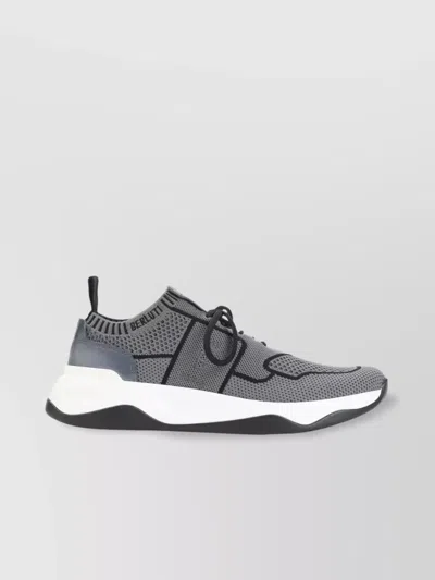 Berluti Gray Shadow Leather-trimmed Sneakers With Sock-like Fit In Gray