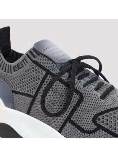 Berluti Gray Shadow Leather-trimmed Sneakers With Sock-like Fit In Gray