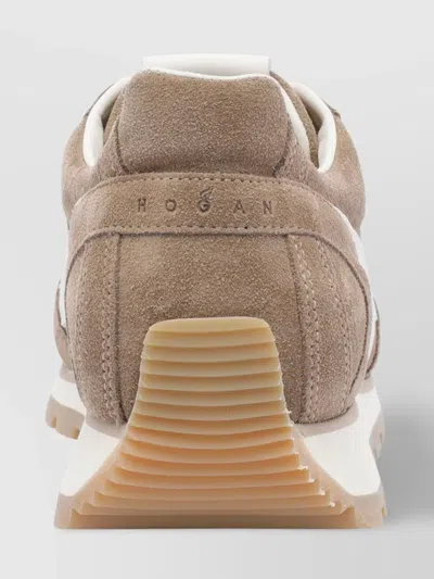 Hogan Soft Suede Sneakers With Contrasting Accents In Brown