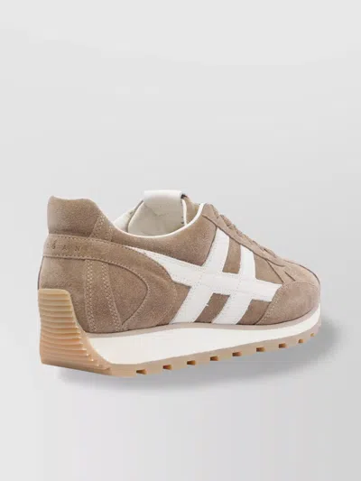 Hogan Soft Suede Sneakers With Contrasting Accents In Brown