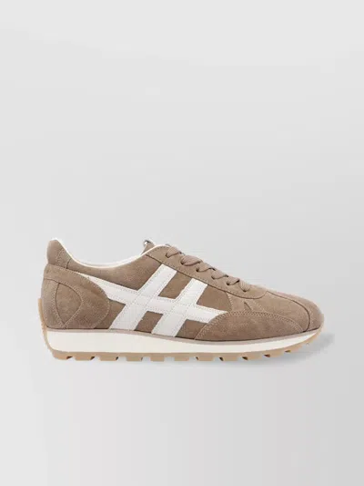 Hogan Soft Suede Sneakers With Contrasting Accents In Brown