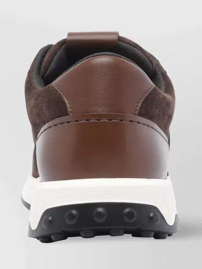 Tod's Suede And Leather Sneakers With Perforated Detailing In Brown