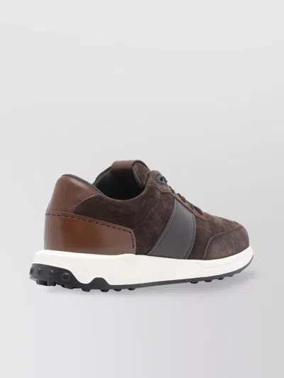 Tod's Suede And Leather Sneakers With Perforated Detailing In Brown