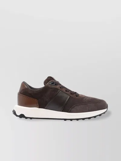 Tod's Suede And Leather Sneakers With Perforated Detailing In Brown