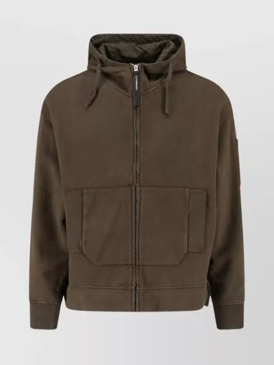 C.p. Company Hooded Sweatshirt With Pockets And Sleeve Detail In Brown