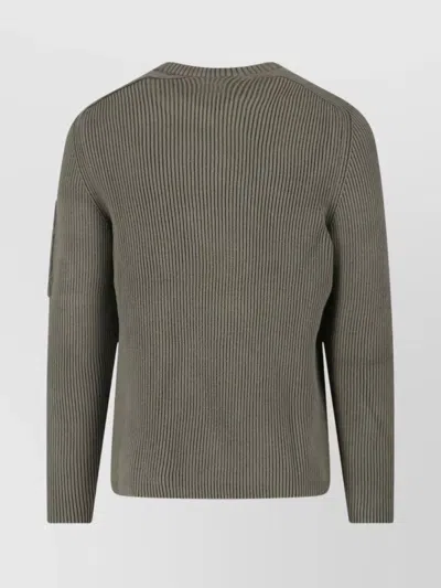 C.p. Company Crewneck Sweater With Arm Pocket And Ribbed Texture In Gray