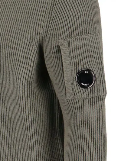 C.p. Company Crewneck Sweater With Arm Pocket And Ribbed Texture In Gray