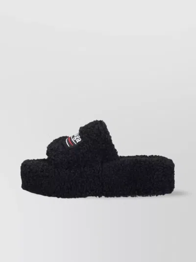 Balenciaga Heeled Sandals With Platform Sole And Faux Fur Texture