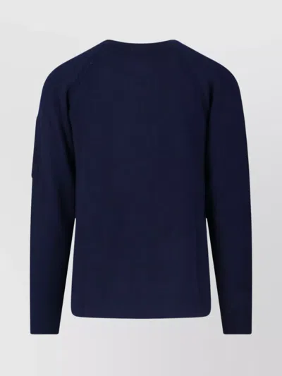 C.p. Company Crewneck Sweater With Arm Pocket And Raglan Sleeves In Blue