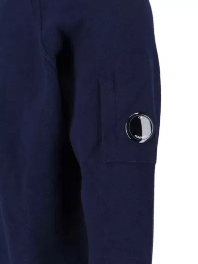 C.p. Company Crewneck Sweater With Arm Pocket And Raglan Sleeves In Blue