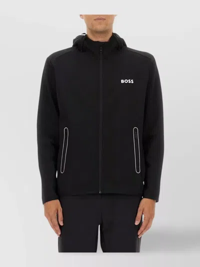 Hugo Boss Hooded Sweater With Long Sleeves And Side Pockets In Black