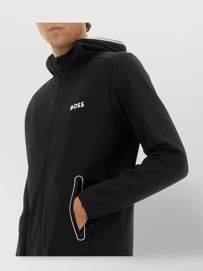 Hugo Boss Hooded Sweater With Long Sleeves And Side Pockets In Black