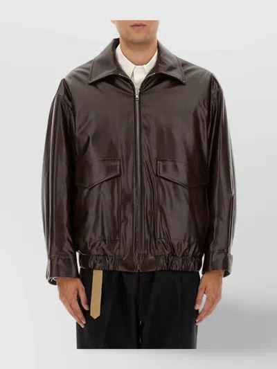 Mm6 Maison Margiela Collared Jacket Elasticated Hem Front Pockets In Brown
